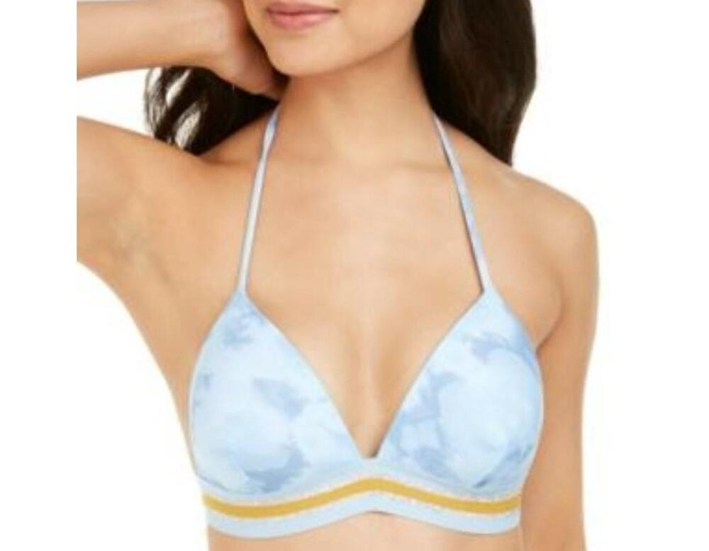 Hula Honey Bikini Top Women's SZ L Blue Tie Dye Halter Push Up Swim Bralette NWT